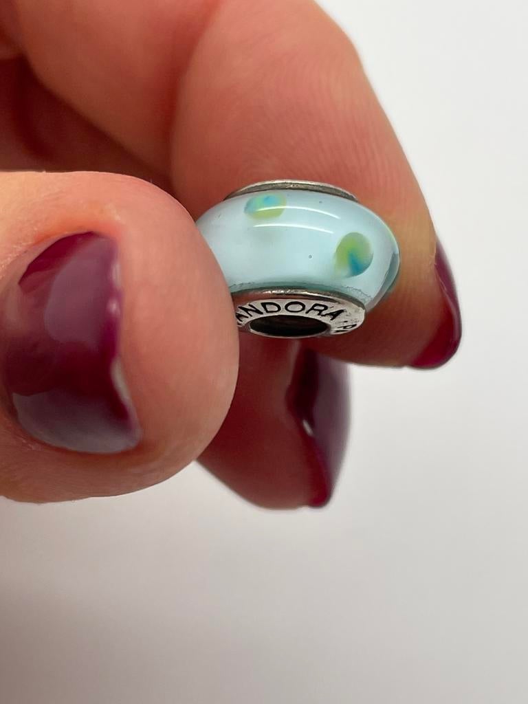 D379 Pandora zilveren glaskraal mintgroen, Sieraden, Tassen en Uiterlijk, Bedels, Pandora, Ophalen of Verzenden, X, Zilver