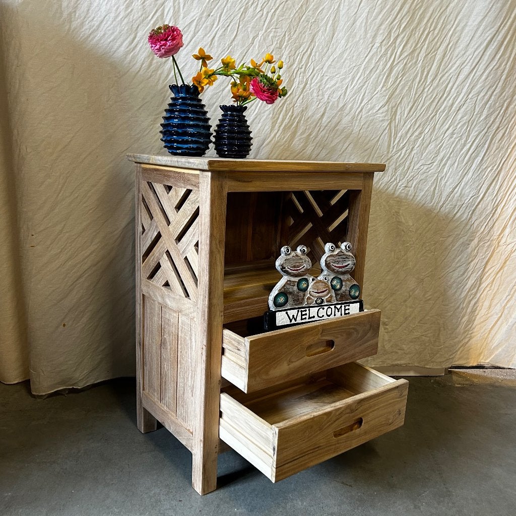 ladekastje teak met 2 lades  - Gratis bezorgd, TTM Wonen, Meubels – (Perzische) Tapijten en Woonaccessoires, 1 of 2 laden, Taag 63, 2491 CS, Den Haag (Forepark)