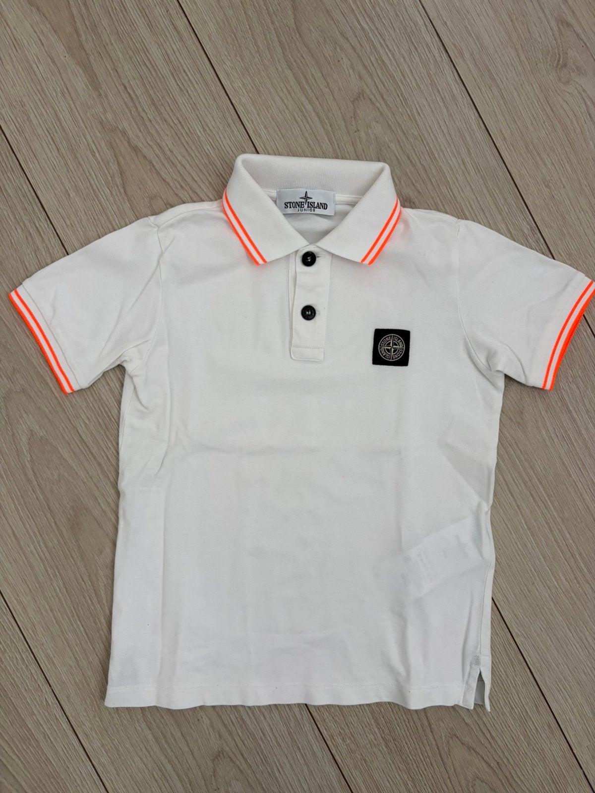 Witte polo met oranje details maat 6 jaar / 116, Ophalen of Verzenden, Zo goed als nieuw, Jongen, Shirt of Longsleeve