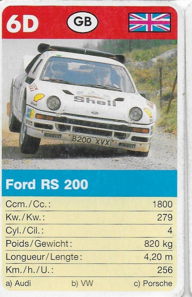 Kw4711 autokaartje 6d ford rs 200, Ophalen of Verzenden, Zo goed als nieuw, Auto's