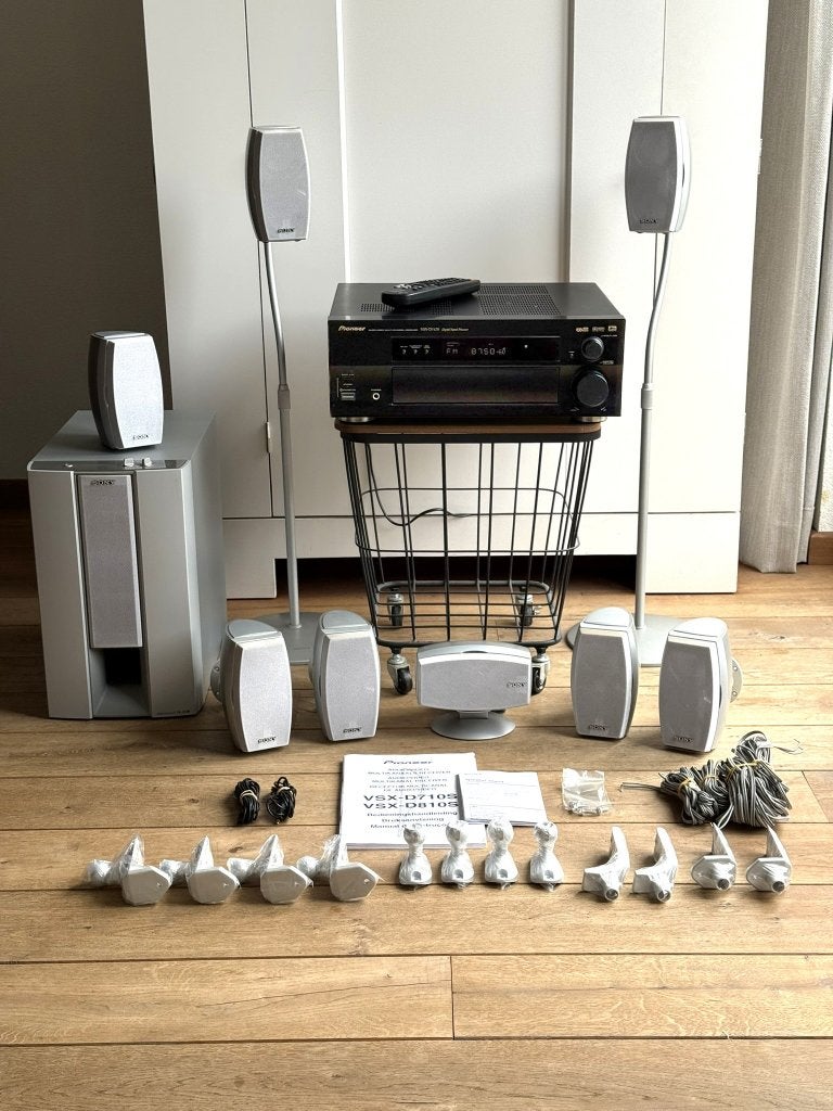 Pioneer VSX-D710S Receiver met Sony SS-MS535 Home cinema set, Ophalen, 70 watt of meer, Zo goed als nieuw, Pioneer