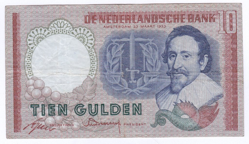 10 gulden 1953 Hugo de Groot REPLACEMENT voor 17 euro, Postzegels en Munten, Bankbiljetten | Nederland, Ophalen of Verzenden, 10 gulden