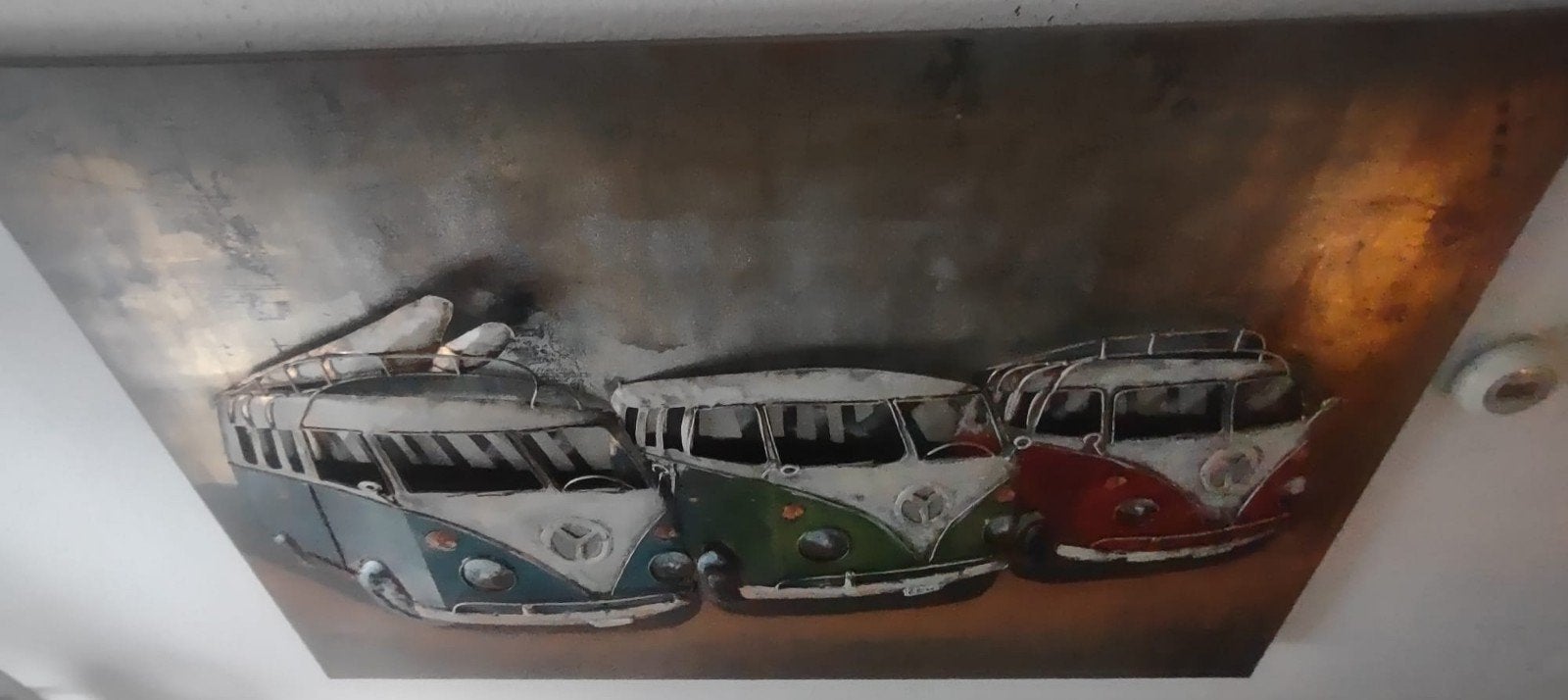 Metalen wanddecoratie 3D Volkswagen busjes, Voertuigen, Met textuur, Ophalen of Verzenden, Gemengde techniek