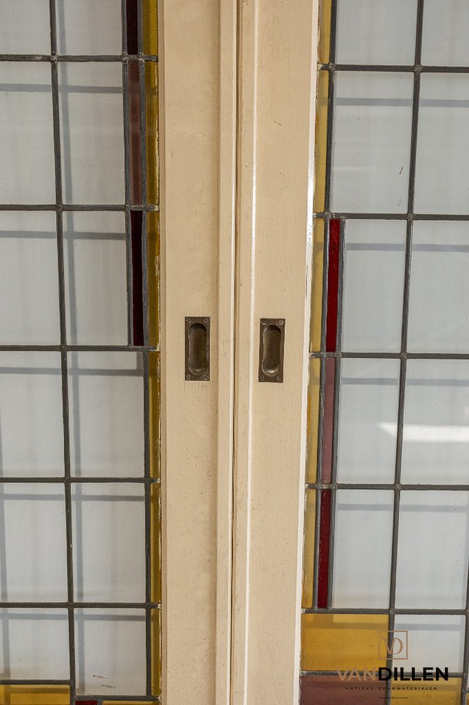 Oude ensuite schuifdeuren kleur glas in lood GAAF!, 120 cm of meer, Binnendeur, Ophalen of Verzenden, Zo goed als nieuw
