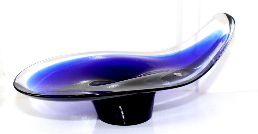 Prachtige Blauw Sommerso Glas Schaal Chribska Glassworks, Antiek en Kunst, Antiek | Glas en Kristal, Ophalen of Verzenden