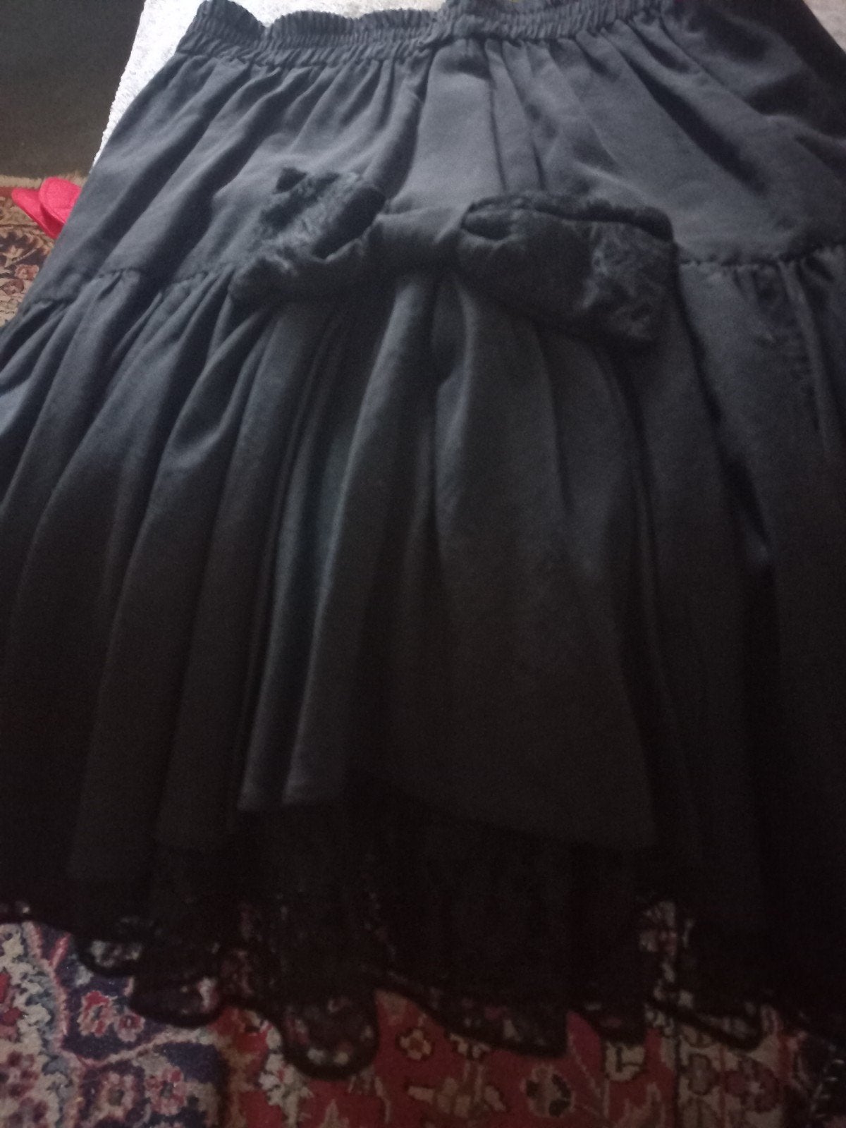 Vintage jaren '60 Zwarte Rok met Kant en Strik - Maat 42, Kleding | Dames, Zwart, Maat 42/44 (L), Ophalen of Verzenden, Zo goed als nieuw