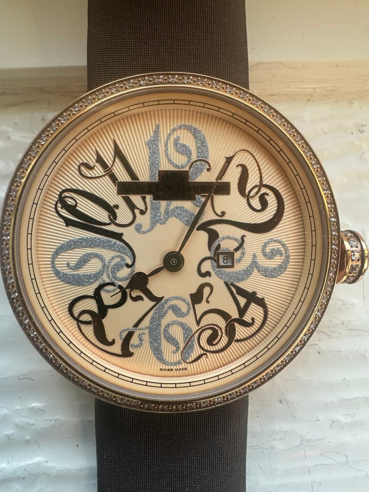 Van der Bauwede dameshorloge met diamanten bezel – Swiss, Overige merken, Staal, Polshorloge, Overige materialen