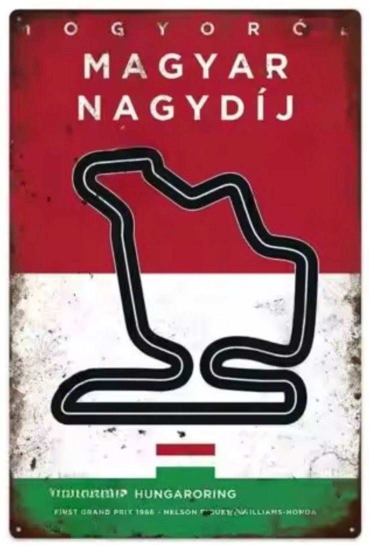 Metalen retro bord F1 Grand Prix Hongarije Hungaroring, Ophalen, Gebruikt, Formule 1