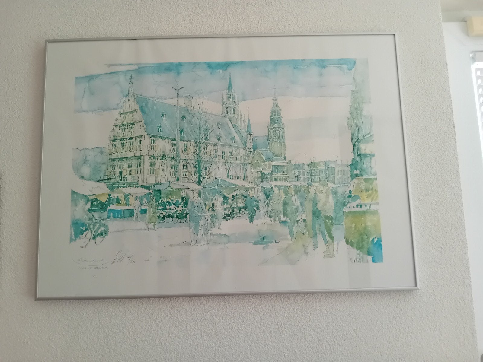 Aquarel Markt Gouda, Antiek en Kunst, Ophalen