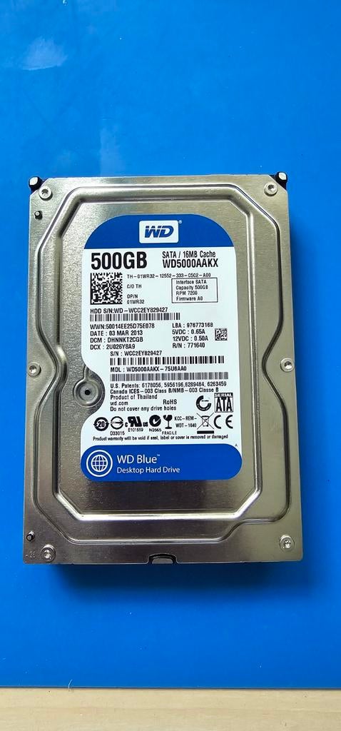 WD Blue 500GB STA/16MB Cache, Computers en Software, Harde schijven, Ophalen, Desktop