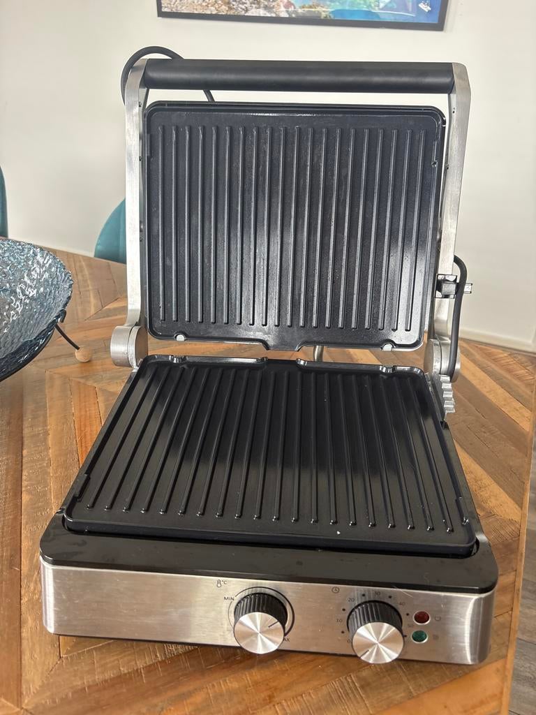 Bourgini Grillplaat/Contactgrill met timer en temperatuurreg, Ophalen of Verzenden, Uitneembare platen, Zo goed als nieuw