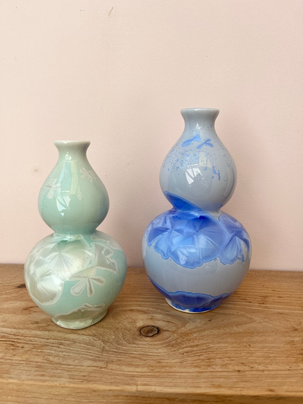 Set van 2 unieke kristal glazuur vazen | kalebas, Antiek en Kunst, Ophalen of Verzenden