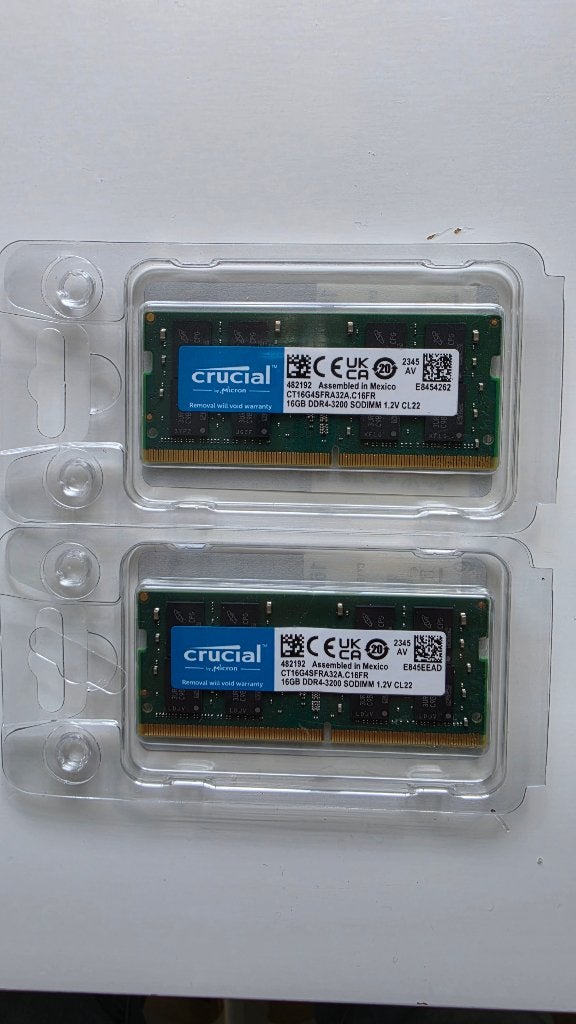 2 x 16 GB Crucial SODIMM DDR4 3200, Computers en Software, RAM geheugen, DDR4, Ophalen of Verzenden, Zo goed als nieuw, Laptop