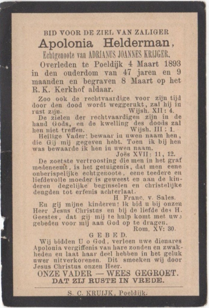 Apolonia Helderman + 1893 Poeldijk / Monster, 47 jaar oud, Verzenden