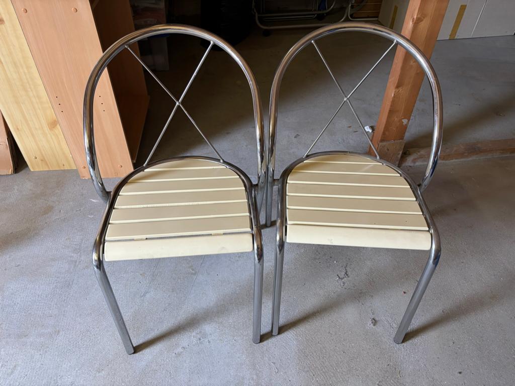 Set van 2 vintage stoelen, chroom en hout, Huis en Inrichting, Stoelen, Ophalen, Gebruikt, Twee, Overige kleuren