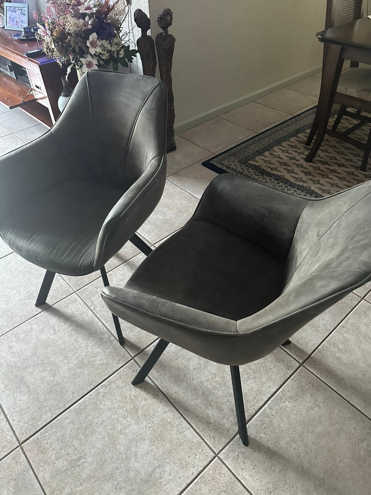 Set 4st eetkamerstoelen, grijs/stof, Ophalen, Gebruikt