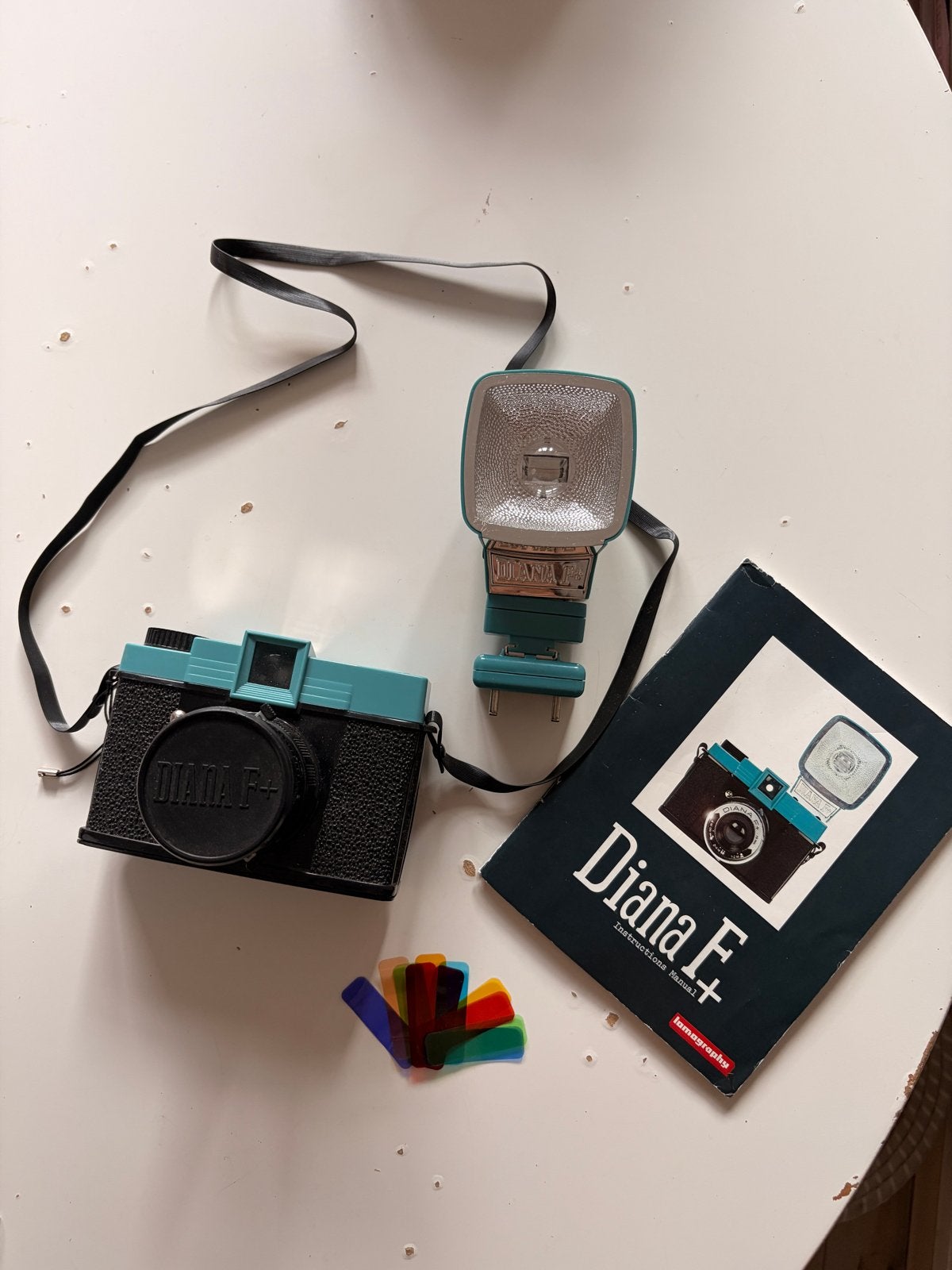 Diana F+ camera met flitser en handleiding, Overige merken, Externe flitser, Ophalen of Verzenden, Zo goed als nieuw