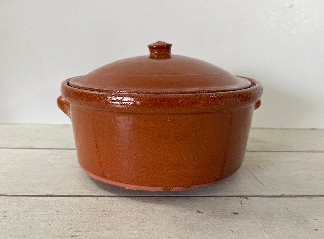 Franse terracotta pot kookpot braadpot met deksel, Antiek en Kunst, Ophalen of Verzenden