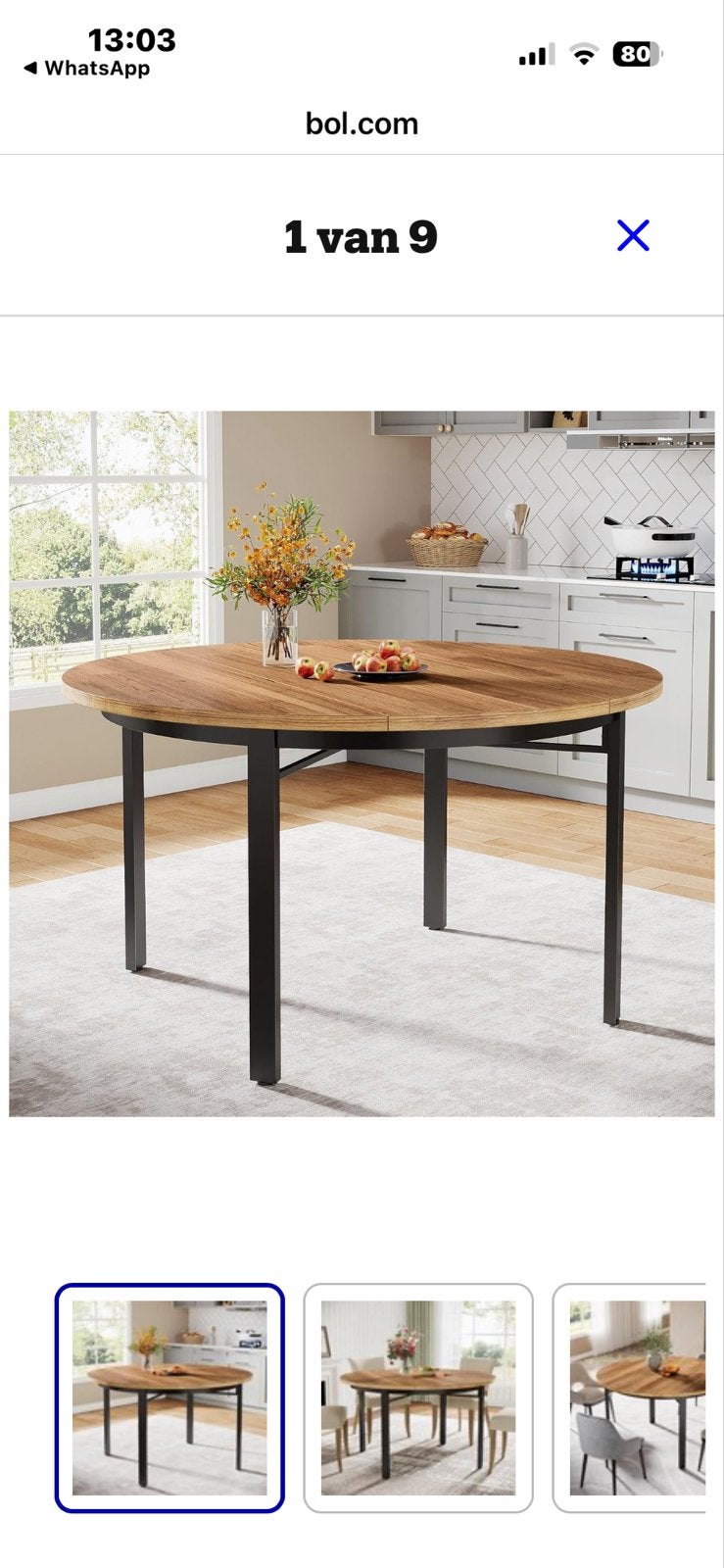 Tribesigns Ronde Eettafel voor 4 personen - Industrieel, Huis en Inrichting, Tafels | Eettafels, 100 tot 150 cm, Rond, Nieuw, Ophalen of Verzenden