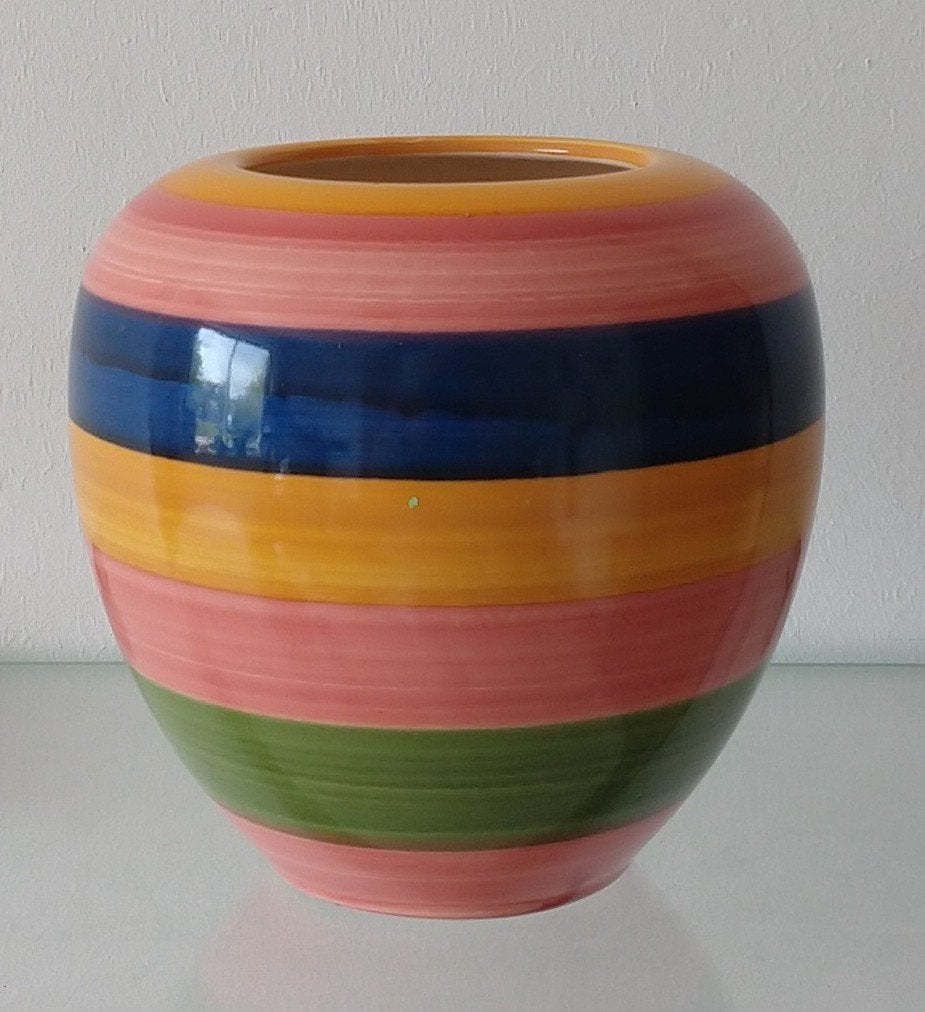 bol vaas meerkleur ringen design, volgnr 31, Huis en Inrichting, Overige materialen, Meerkleurig, 16 cm, Ophalen of Verzenden