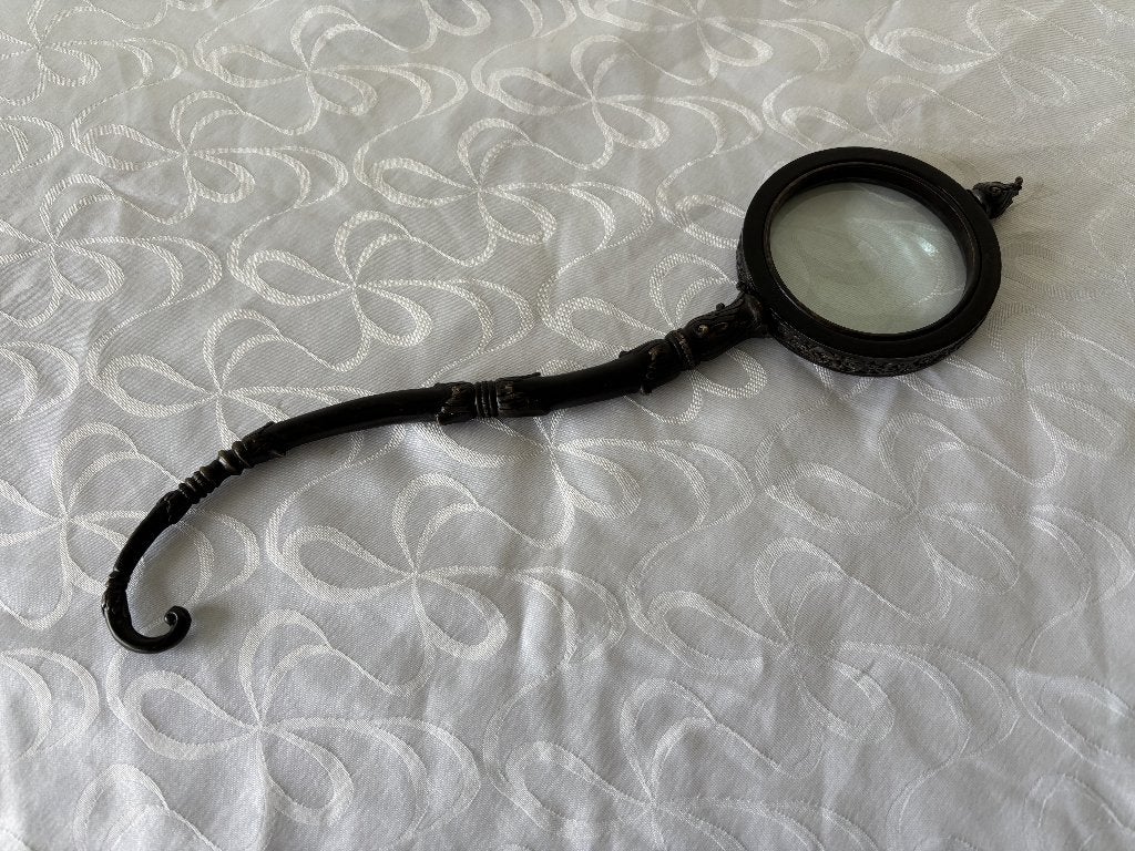 Brocante loep / vergrootglas, groot, zwaar; bijzonder model, Antiek en Kunst, Ophalen of Verzenden