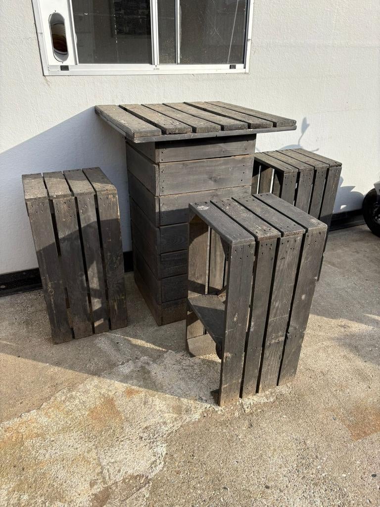 Bartafel incl 4 krukken | zwart gebeitst, Gebruikt, Info@woodfarm.nl, 4251NT, Ophalen of Verzenden