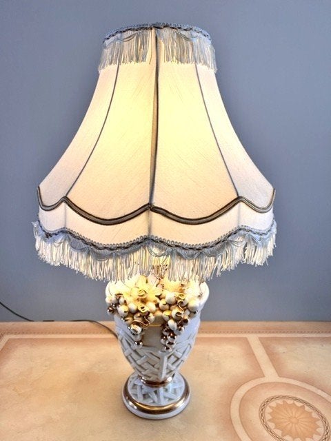 Klassiek Keramisch tafellamp verguld tros druiven uit Italie, Overige merken, 72 cm, Keramiek, Met kap