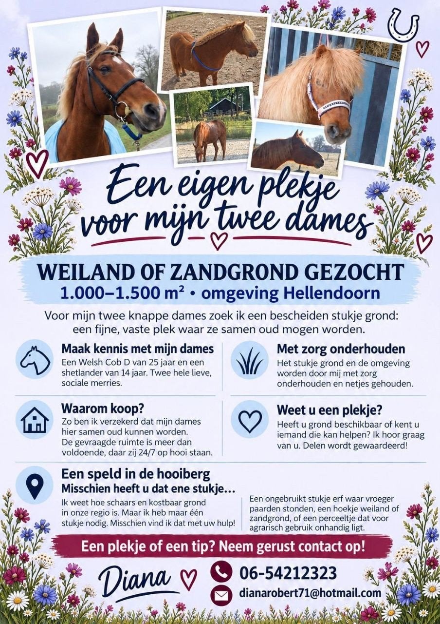 Stuk weiland/grond  gezocht tussen de 500m2 en 2000m2, Ophalen
