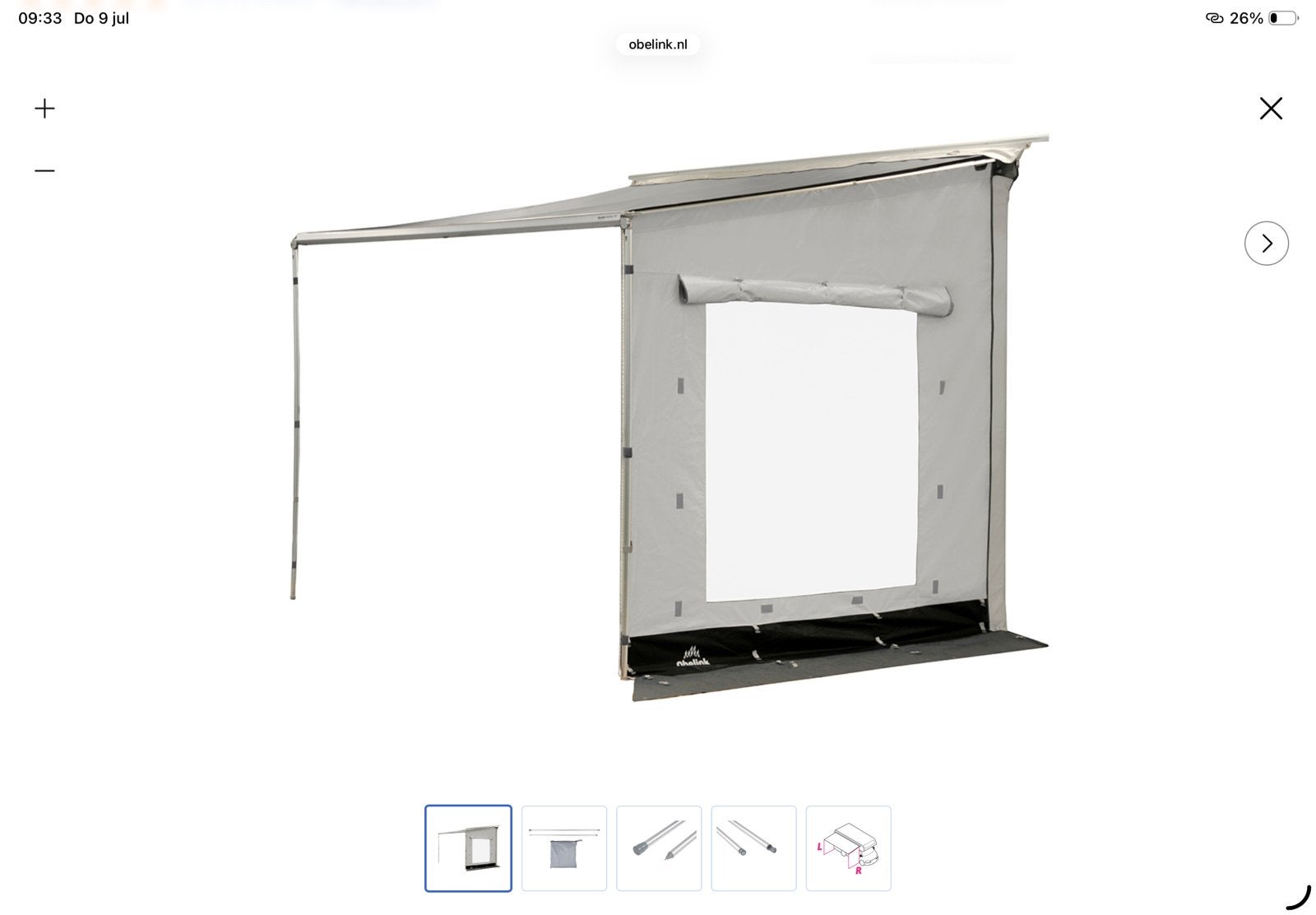 Thule Omnistor zijwand voor luifel Links en Rechts.Obelink, Ophalen, Gebruikt, Polyester, Thule