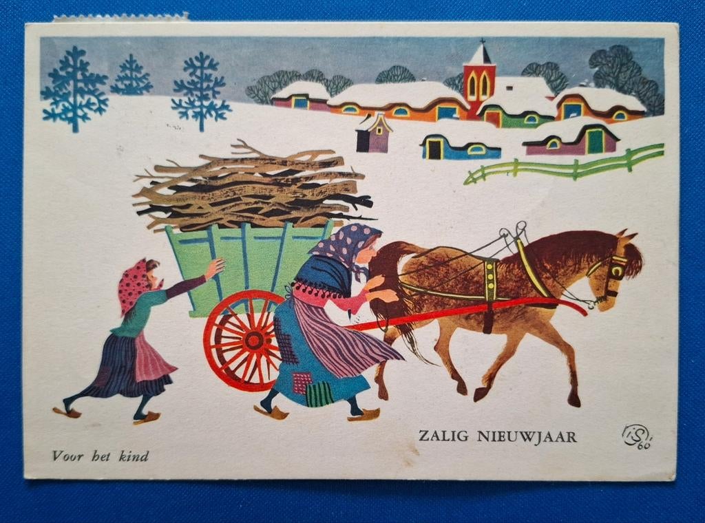 Ansichtkaart met paarden en wagen 1960, Ophalen of Verzenden, 1940 tot 1960, Gelopen, Paard