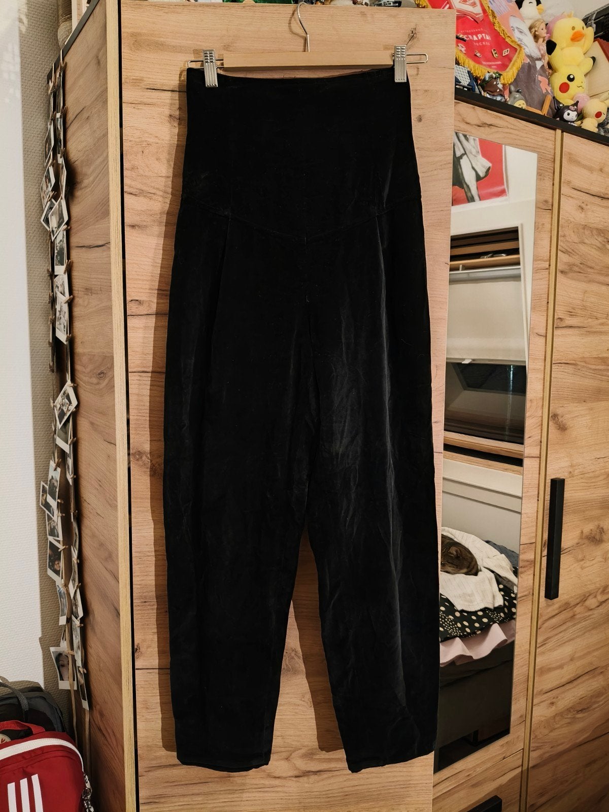 Zwarte fluwelen broek met hoge taille, Zwart, Ophalen of Verzenden, Maat 36 (S), Lang