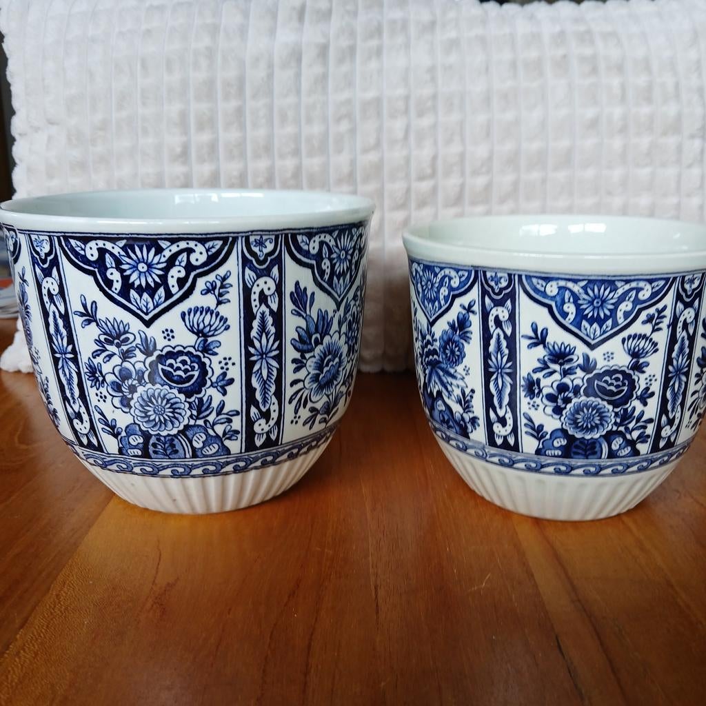 2 Delfts blauwe bloempotten (samen) Ook los tk, Ophalen of Verzenden