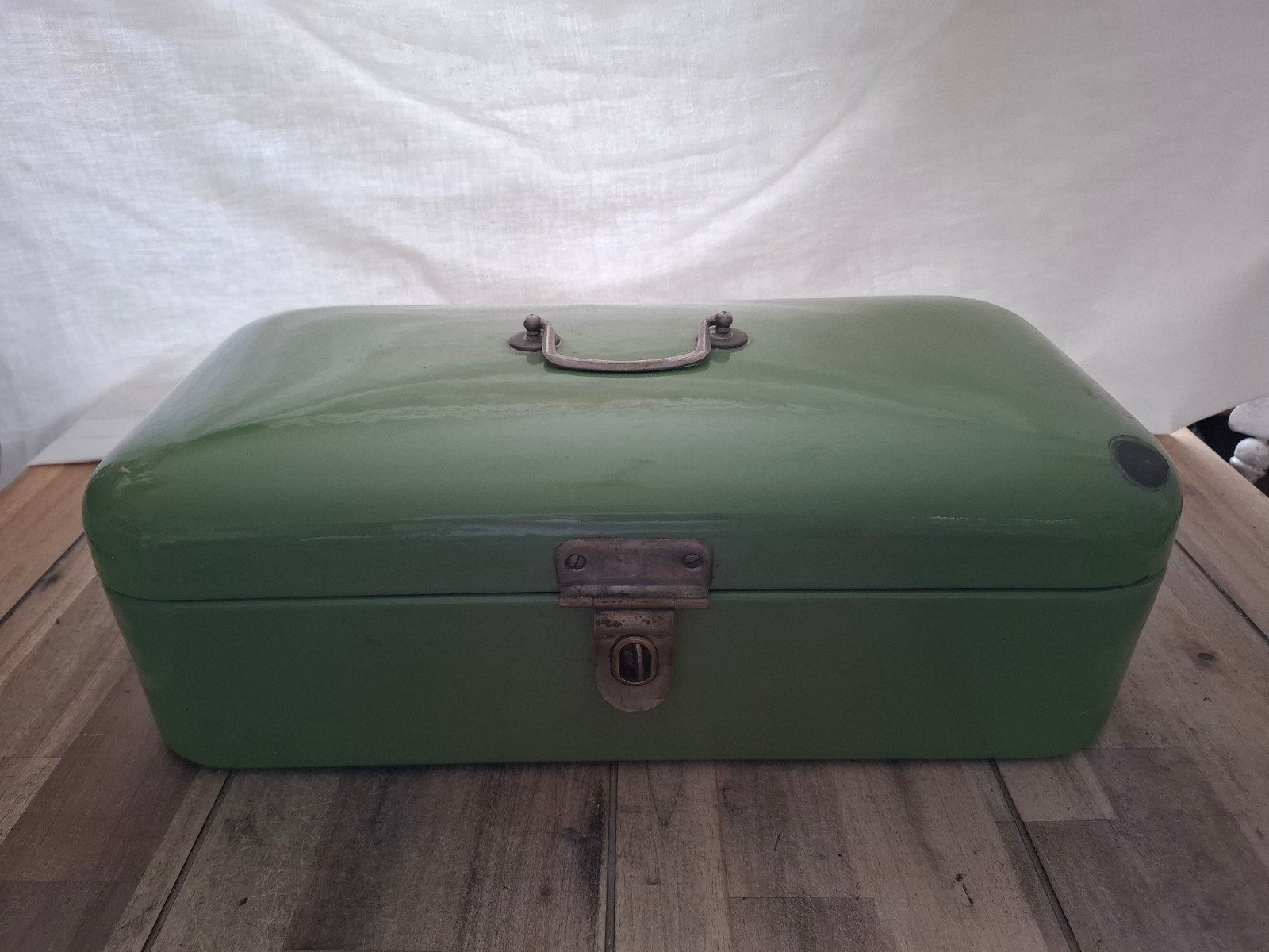 Antieke Groene Emaille Broodtrommel - Vintage Keuken, Ophalen