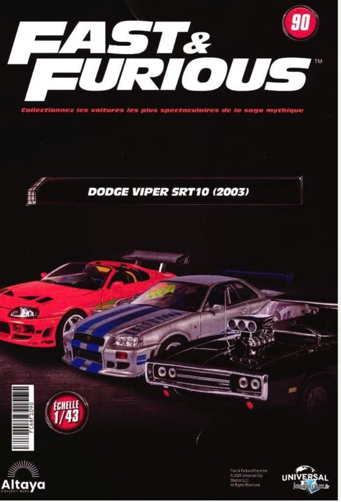 Dodge Viper SRT10 '03 schaal 1/43 FAST & FURIOUS ALTAYA # 90, Hobby en Vrije tijd, Modelauto's | 1:43, Verzenden, Nieuw, Auto