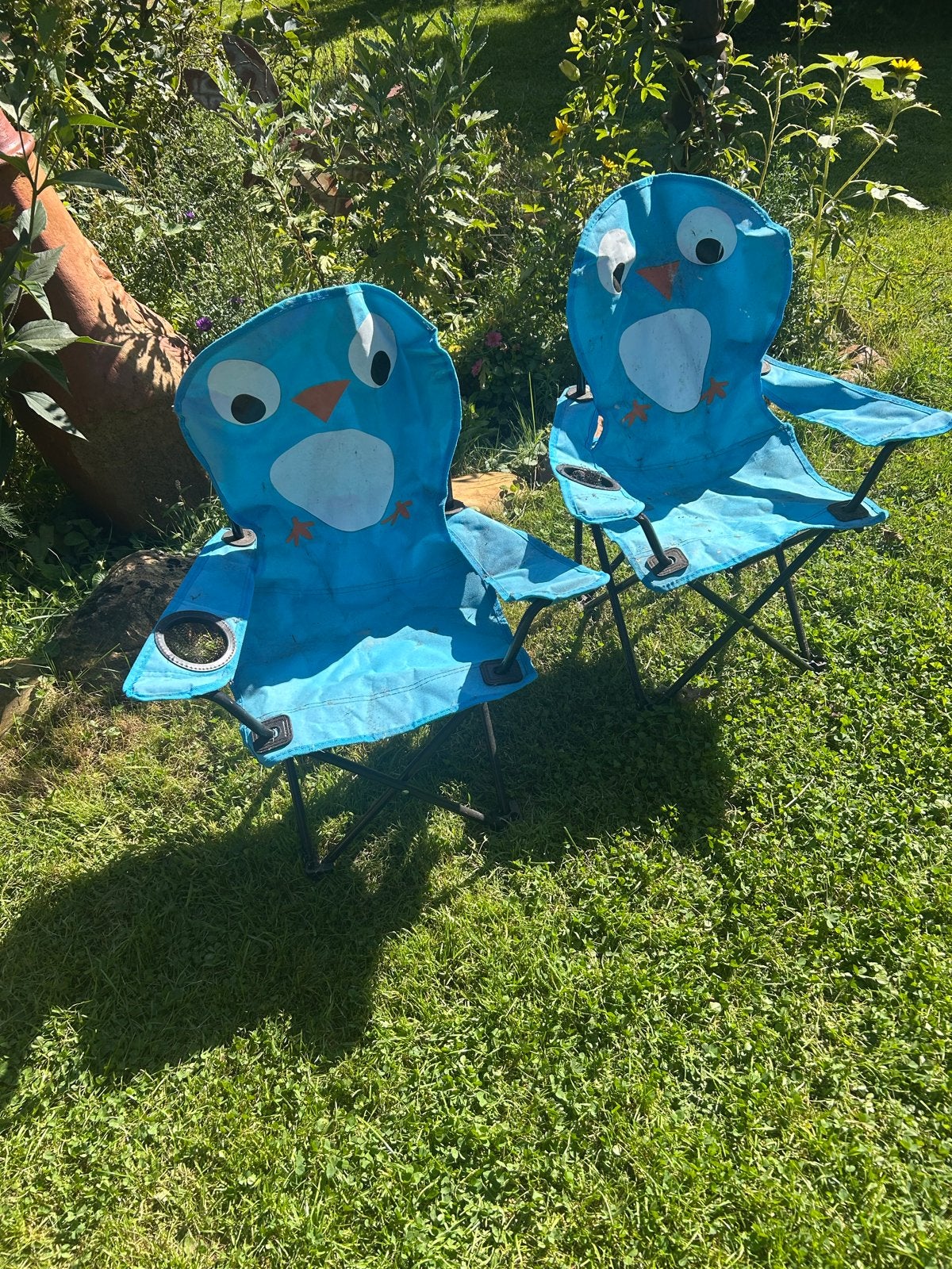2 Leuke Blauwe Pinguïn Campingstoeltjes Opklapbaar, Caravans en Kamperen, Ophalen of Verzenden, Gebruikt, Campingstoel