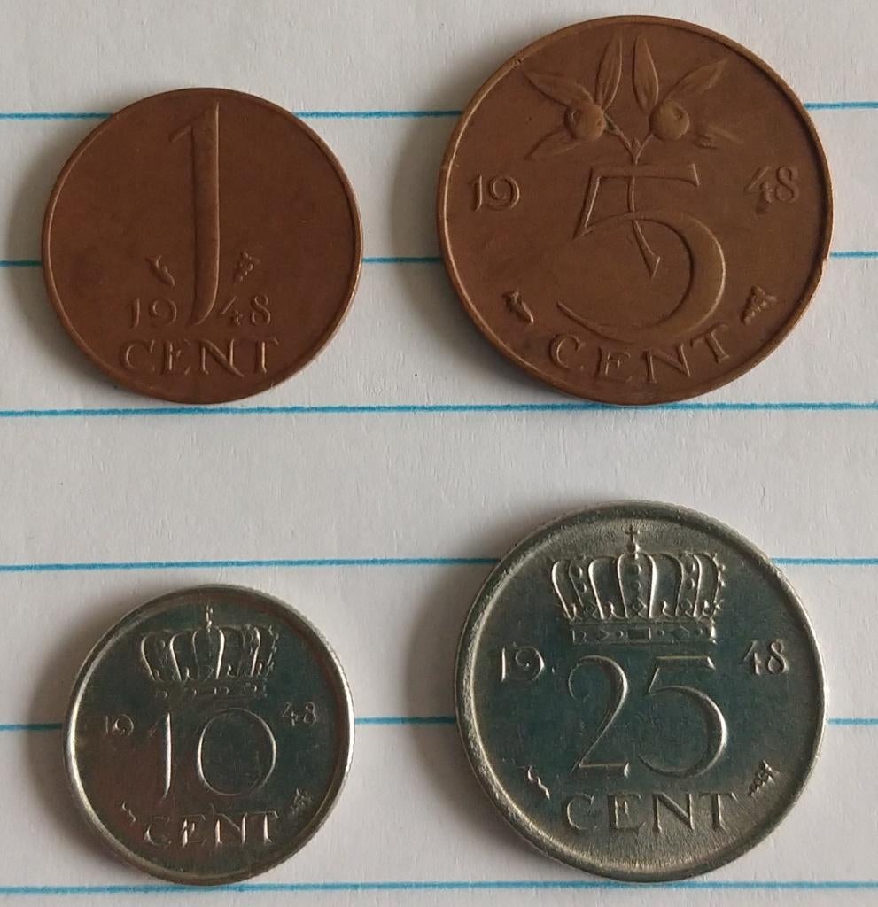 Nederlandse munten; 1948,  volgnr 4, Ophalen of Verzenden, Koningin Beatrix, Losse munt