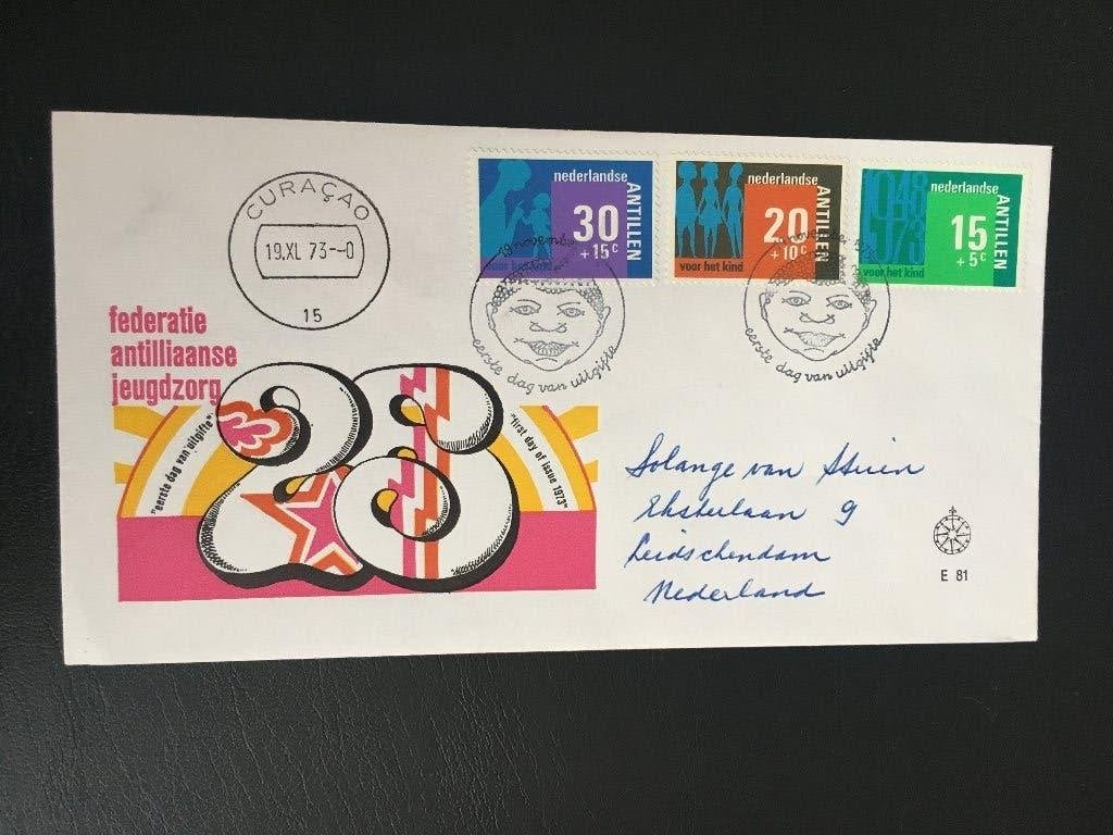 R6-E81 Antillen 1973 - FDC E81 - Jeugdzorg - gelopen, Postzegels en Munten, Postzegels | Eerstedagenveloppen, Ophalen of Verzenden