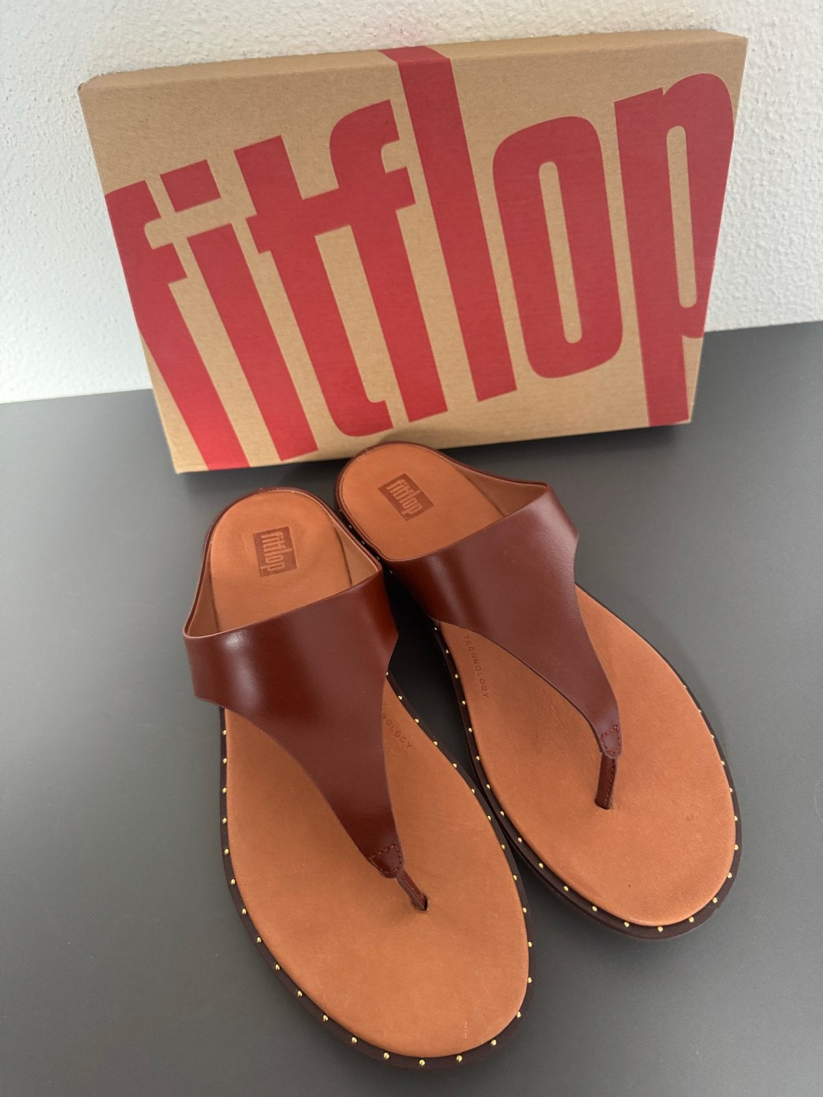 FitFlop Banda II Cognac Leren Slippers Maat 39, Ophalen of Verzenden, Gedragen, Bruin, Slippers