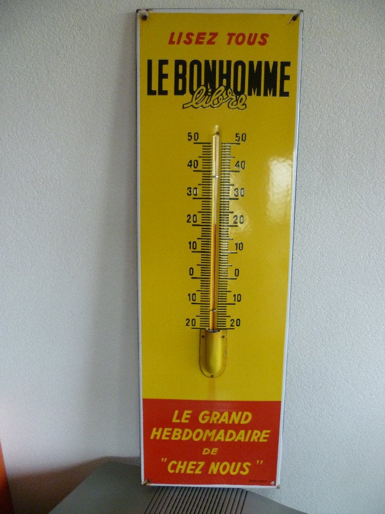 EMAILLE THERMOMETER"LE BON HOMME LIBRE"EAS UIT JAREN 50, Verzamelen, Ophalen of Verzenden, Gebruikt, Reclamebord
