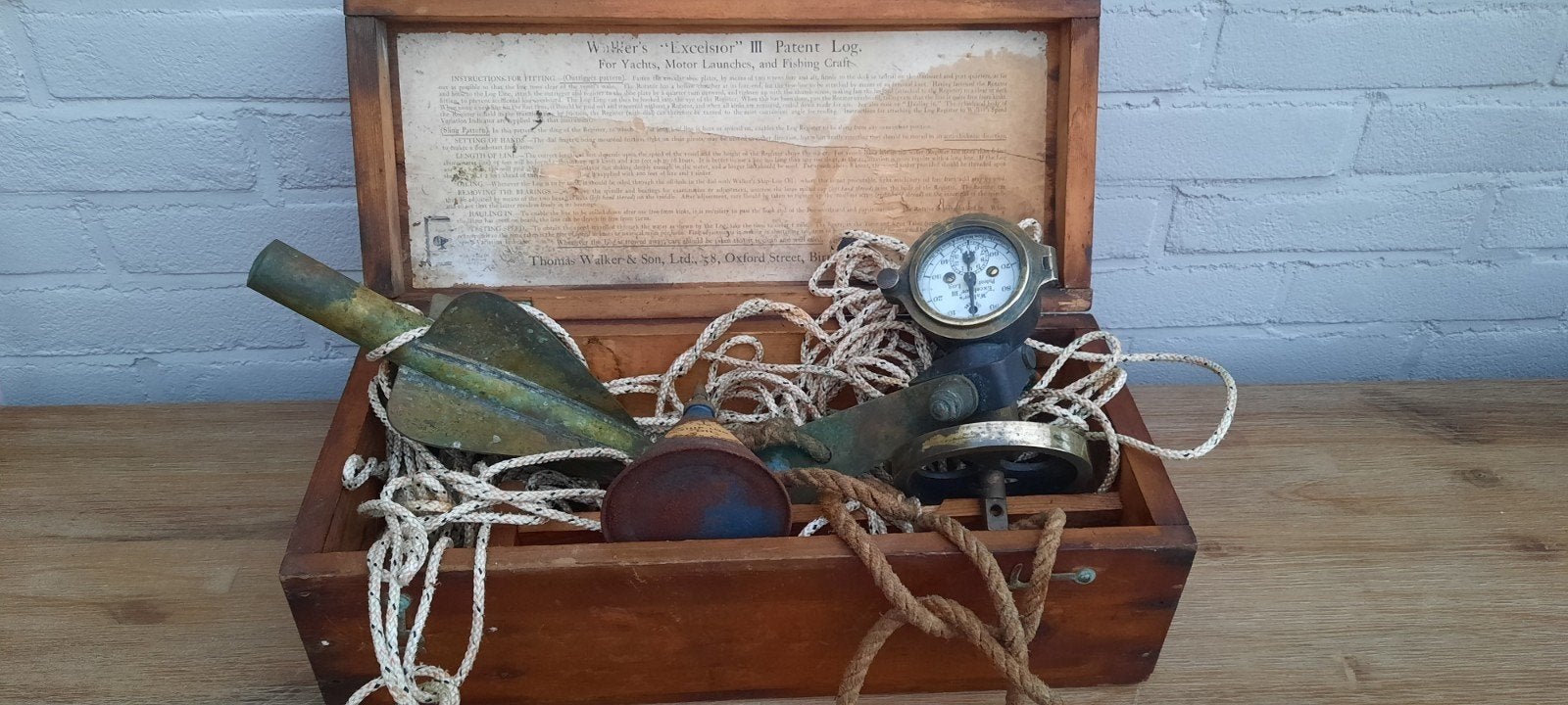 Antieke Walker's Excelsior III Patent Log in houten kist, Ophalen of Verzenden