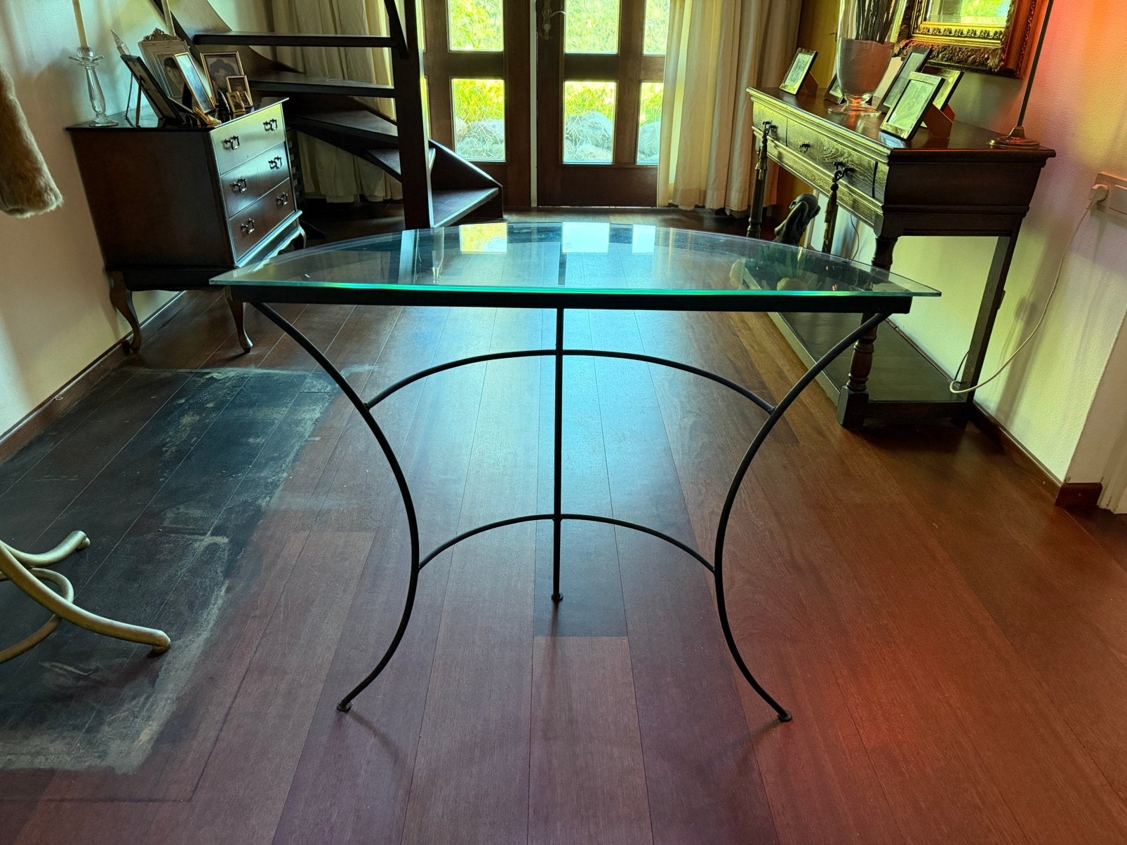 Console tafel. Glas en smeedijzer, Ophalen, 50 tot 100 cm, Rechthoekig, Glas