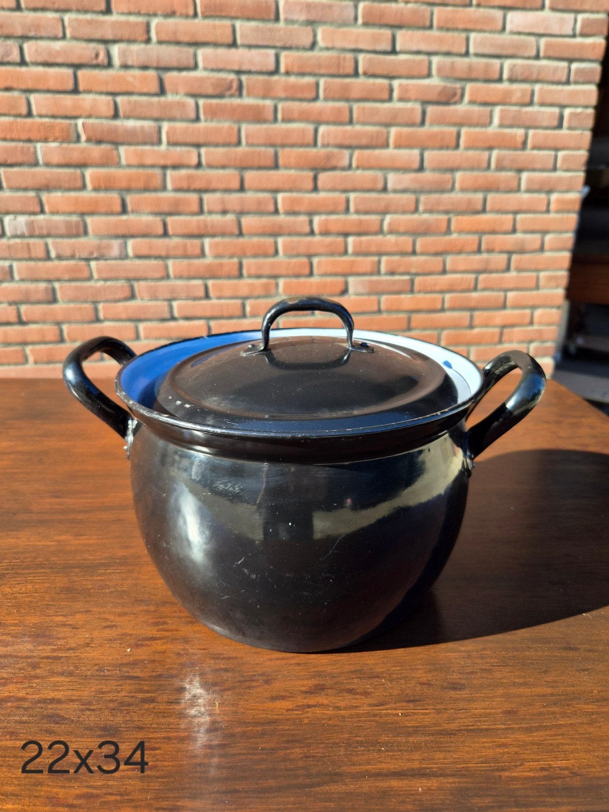 Oude zwarte emaille kookpan met deksel - brocante/vintage, Ophalen of Verzenden