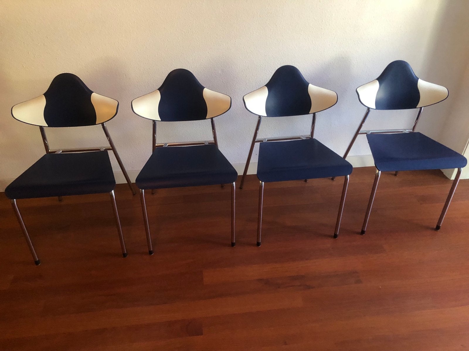 4 of 8 drabert  retro vintage design stoelen, Gebruikt, Blauw, Metaal, Ophalen