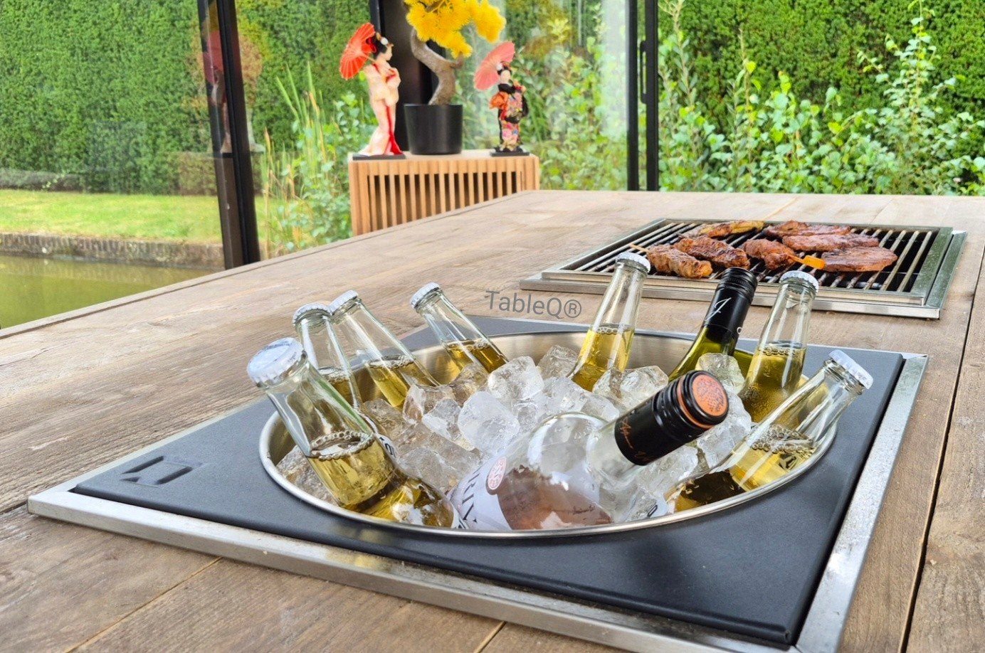 BBQ-tafel gasbarbecue en drankelement ingebouwd in tafel, Verzenden, Nieuw, OneQ