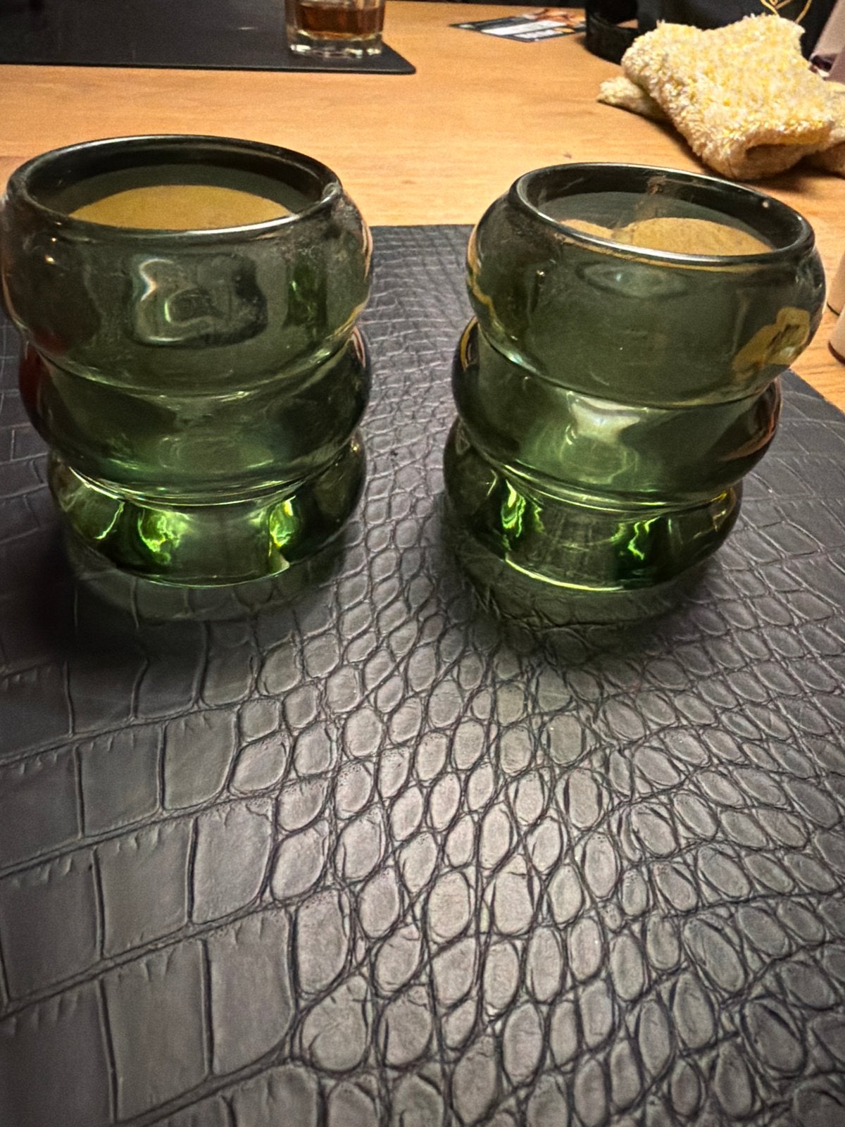 Groene Waxinelichthouders - Set van 2, Huis en Inrichting, Ophalen, Gebruikt, Waxinelichthouder, Glas