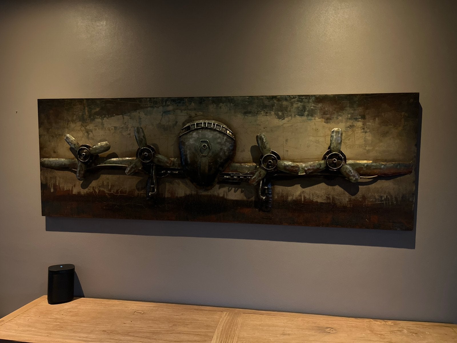 Uniek 3D Vliegtuig Wanddecoratie Metaal Industrieel, Huis en Inrichting, Ophalen, Metaal, Wandsculptuur, Gebruikt