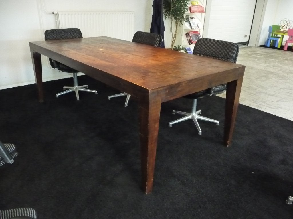 Eettafel 2.20 x 1.06 in middel kleur hout, Ophalen, Gebruikt, 200 cm of meer, 200 cm of meer