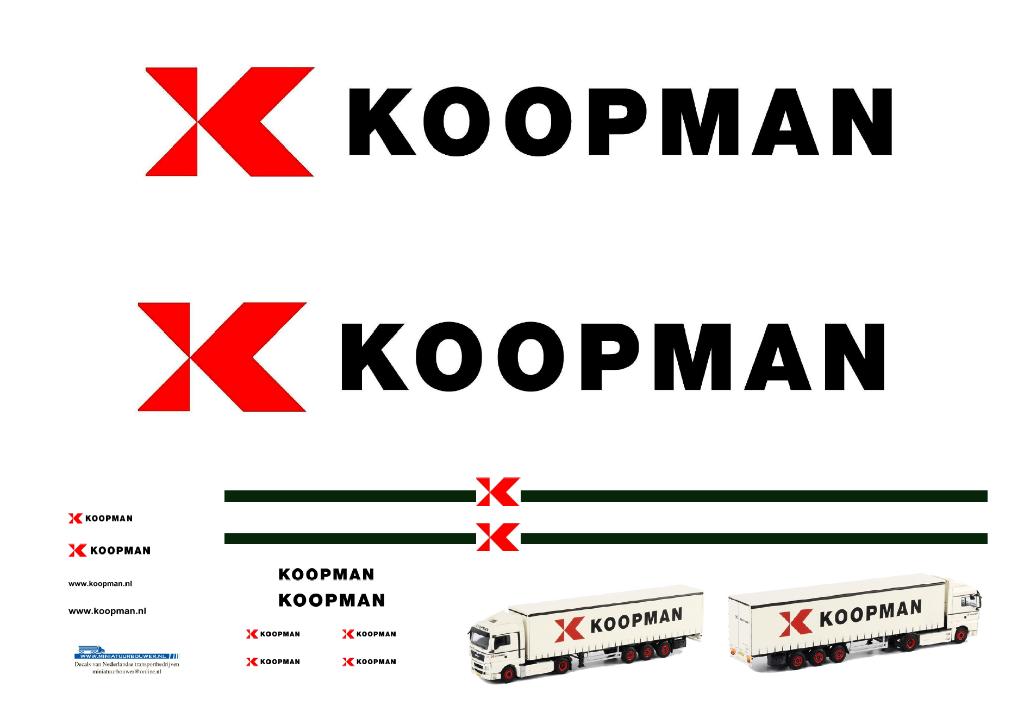 Vrachtauto decal 1:50 Koopman Logistics, Hobby en Vrije tijd, Verzenden, Nieuw, Bus of Vrachtwagen, Overige merken