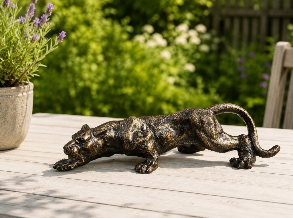 PANTER /kleur brons/ gietijzer, Dierenbeeld, Nieuw, Metaal, Info@huisentuindecoratiemarie.nl