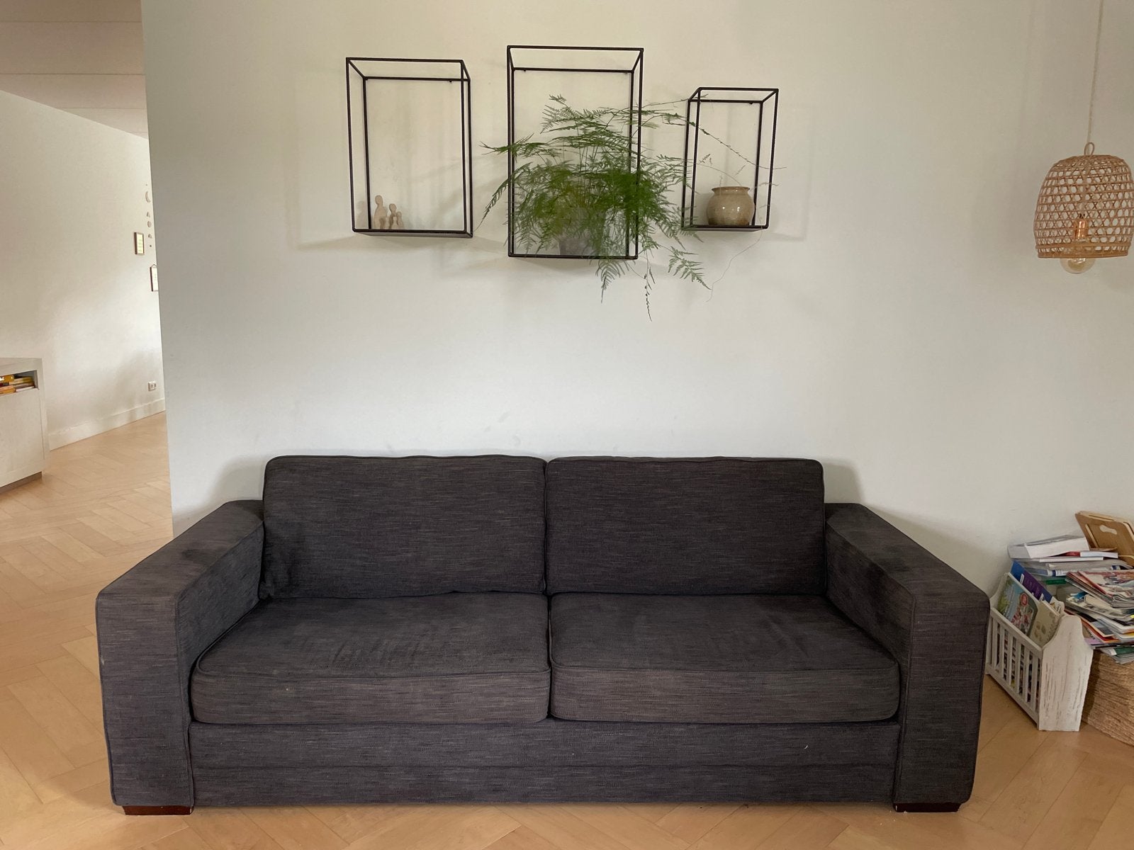 Comfortabele antracietkleurige 2,5 zitsbank stof, Ophalen, Gebruikt, Tweepersoons, 75 tot 100 cm